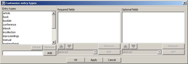 Dialog overview for JabRef